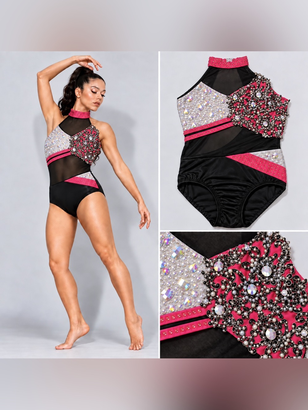 Glamour solo dance costume hot pink black sassy jazz contemporary MA adult